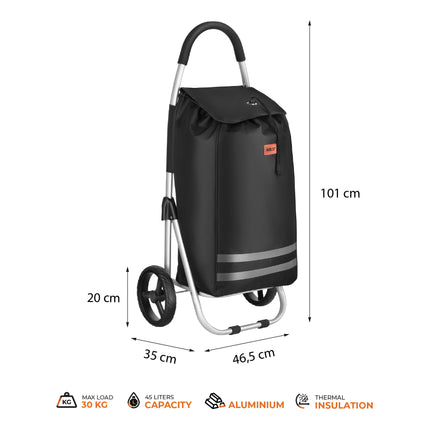 Chariot de courses pliable 45L noir, intérieur isotherme