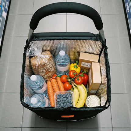Chariot de courses pliable 45L noir, intérieur isotherme