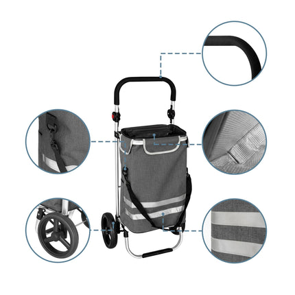 Chariot de courses pliable, 45 L, sac isotherme, capacité de 35 kg