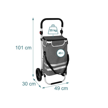 Chariot de courses pliable, 45 L, sac isotherme, capacité de 35 kg