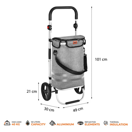 Chariot de courses pliable 50 L, gris, isolation thermique
