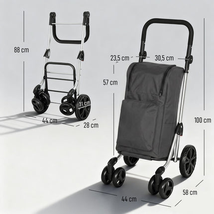 Faltbarer Einkaufswagen mit Kühltasche, 46 l, Dunkelgrau