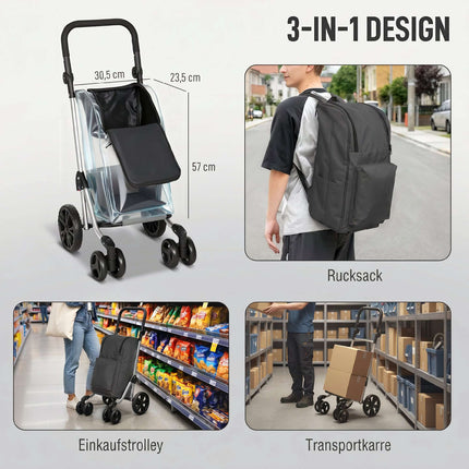 Faltbarer Einkaufswagen mit Kühltasche, 46 l, Dunkelgrau
