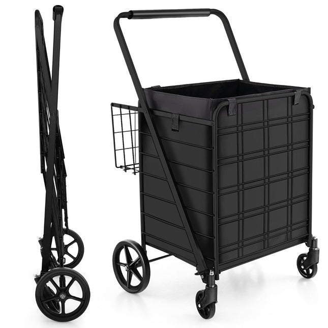 Chariot de courses pliable avec sac Oxford amovible, noir