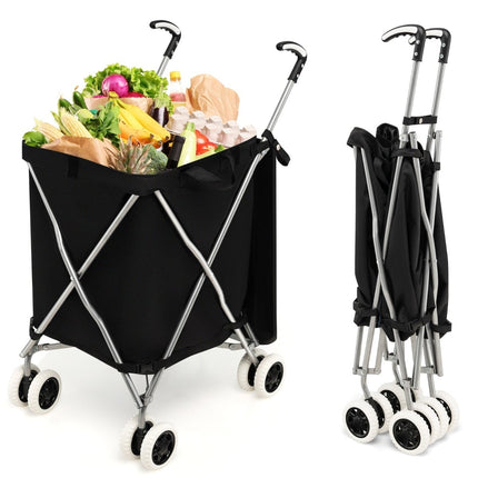 Chariot de courses pliable à roulettes, capacité 90 L, noir
