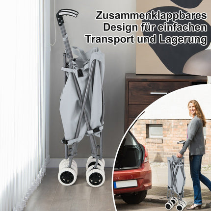 Faltbarer Einkaufstrolley mit Rädern, Fassungsvermögen 90 l/55 kg, Handwagen mit abnehmbarer Oxford-Tasche, Grau