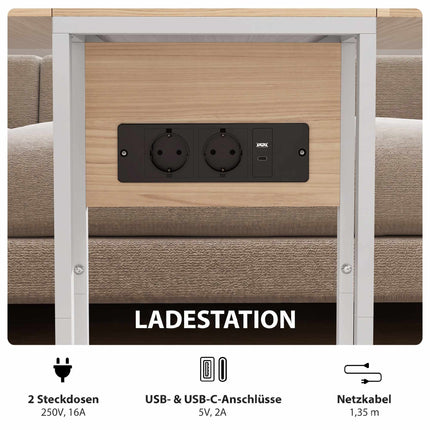 Table d'appoint pliable avec ports de chargement USB, métal, 39 x 29 x 57 cm