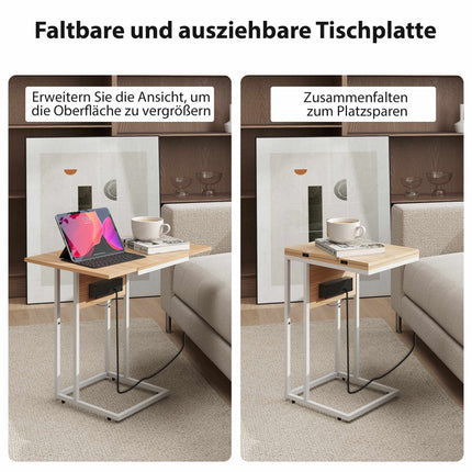 Table d'appoint pliable avec ports de chargement USB, métal, 39 x 29 x 57 cm