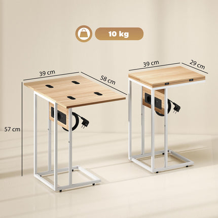 Table d'appoint pliable avec ports de chargement USB, métal, 39 x 29 x 57 cm