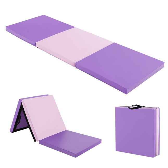 Tapis de sol souple pliable avec 2 poignées tapis de gymnastique antidérapant 180 x 60 x 5 cm violet + rose