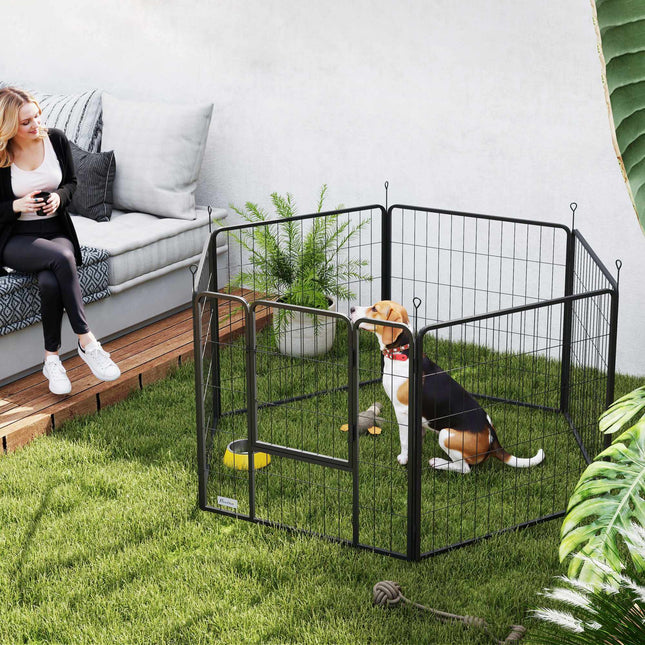 Parc pliable en acier pour animaux de compagnie, 6 panneaux, gris