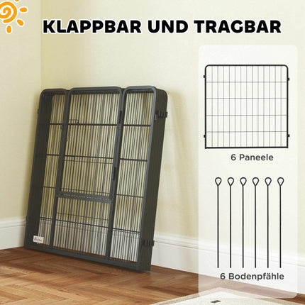 Parc pliable en acier pour animaux de compagnie, 6 panneaux, gris