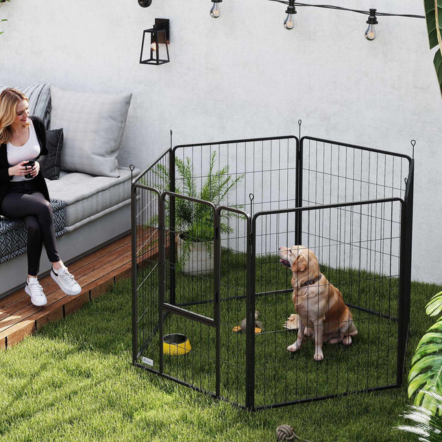 Parc pliable en acier pour animaux de compagnie, 6 panneaux, gris