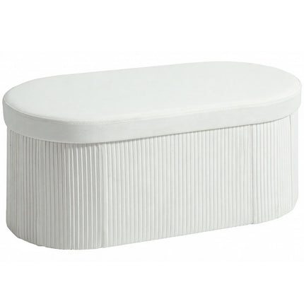 Banc de rangement pliable aspect velours, crème, 76 x 38 x 35 cm