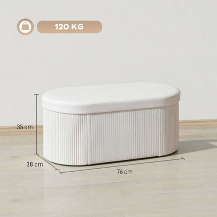 Banc de rangement pliable aspect velours, crème, 76 x 38 x 35 cm