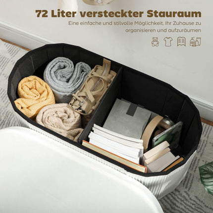 Banc de rangement pliable aspect velours, crème, 76 x 38 x 35 cm