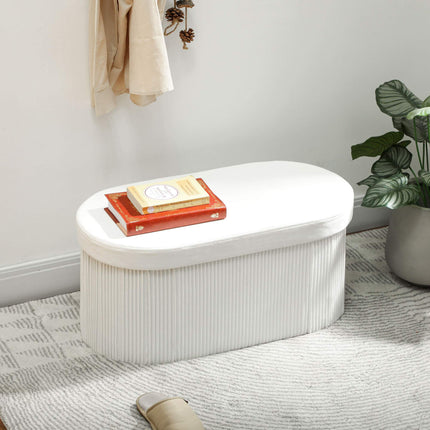 Banc de rangement pliable aspect velours, crème, 76 x 38 x 35 cm