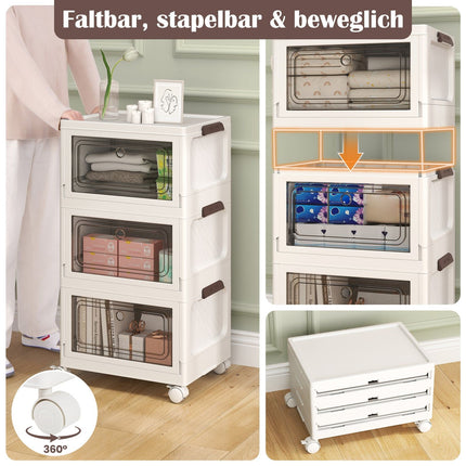 Boîtes de rangement pliables avec couvercles, lot de 3, 75 L, blanches