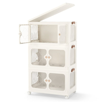 Coffre de rangement pliable avec couvercle, roulettes, capacité de 159 L