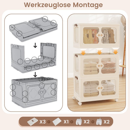 Coffre de rangement pliable avec couvercle, roulettes, capacité de 159 L