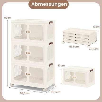 Coffre de rangement pliable avec couvercle, roulettes, capacité de 159 L
