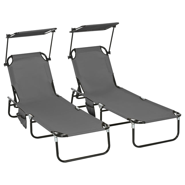 Ensemble de bain de soleil pliable avec auvent et dossier réglable sur 5 positions