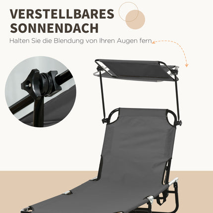 Klappbares Sonnenliegenset mit Überdachung, 5-fach verstellbarer Rückenlehne