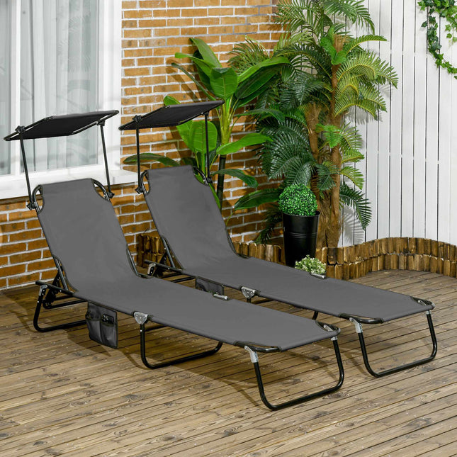 Ensemble de bain de soleil pliable avec auvent et dossier réglable sur 5 positions