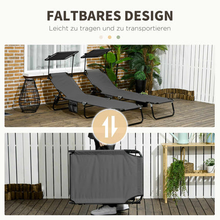 Klappbares Sonnenliegenset mit Überdachung, 5-fach verstellbarer Rückenlehne