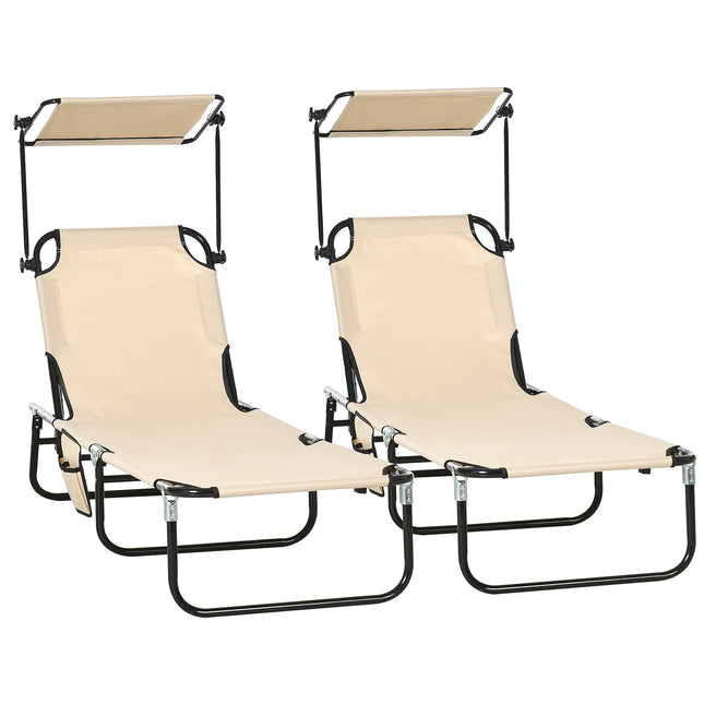 Ensemble de bain de soleil pliable avec auvent - 5 positions d'inclinaison