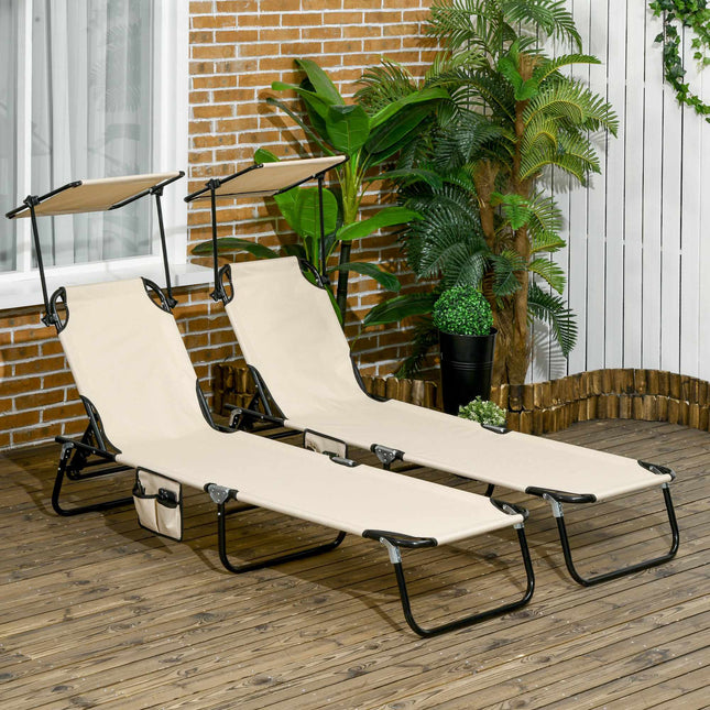 Ensemble de bain de soleil pliable avec auvent - 5 positions d'inclinaison