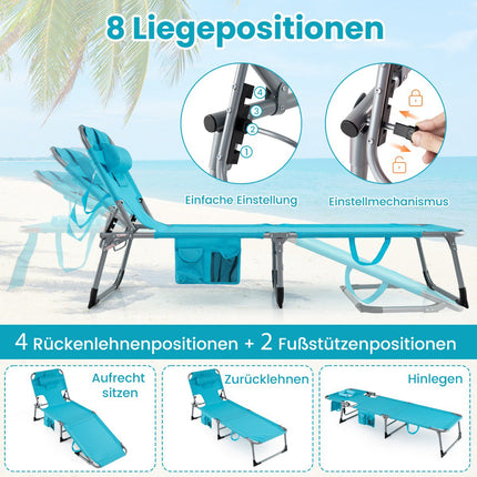Klappbare Sonnenliege mit Gesichts- & Armlöchern, verstellbarer Rückenlehne, Türkis