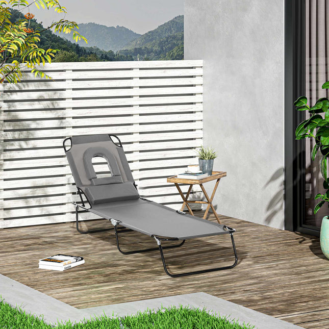 Bain de soleil pliable avec ouverture pour le visage, gris foncé, structure en acier