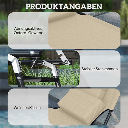 Klappbare Sonnenliege mit Gesichtsausschnitt, Stahlrahmen, Beige