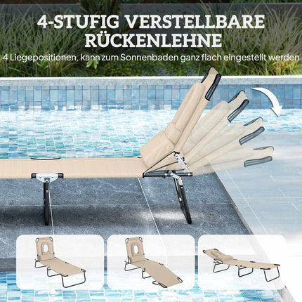 Klappbare Sonnenliege mit Gesichtsausschnitt, Stahlrahmen, Beige