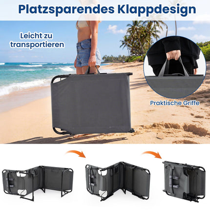 Bain de soleil pliable avec ouvertures pour la tête et les bras, dossier réglable, gris