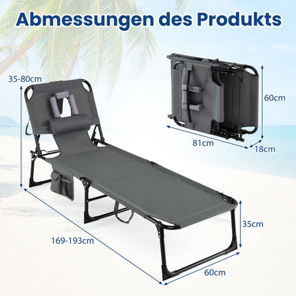 Bain de soleil pliable avec ouvertures pour la tête et les bras, dossier réglable, gris