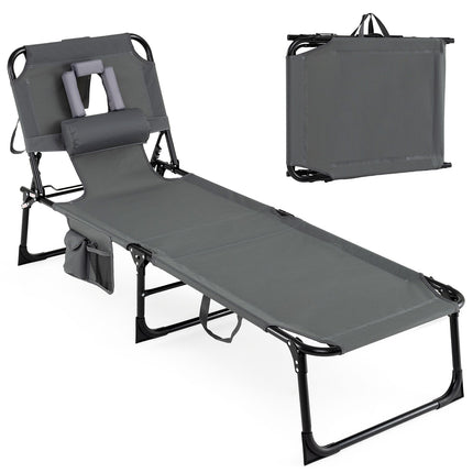 Bain de soleil pliable avec ouvertures pour la tête et les bras, dossier réglable, gris