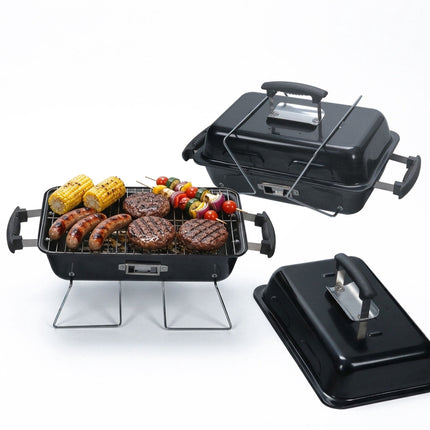 Gril de table pliable avec couvercle – Noir, 36 x 56 x 30,5 cm