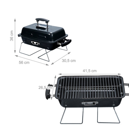 Gril de table pliable avec couvercle – Noir, 36 x 56 x 30,5 cm