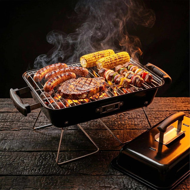 Gril de table pliable avec couvercle – Noir, 36 x 56 x 30,5 cm