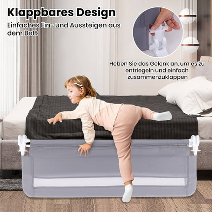 Faltbares Kleinkinder-Bettgitter, 120 cm, Grau, waschbarer Bezug