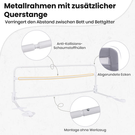Faltbares Kleinkinder-Bettgitter, 120 cm, Grau, waschbarer Bezug
