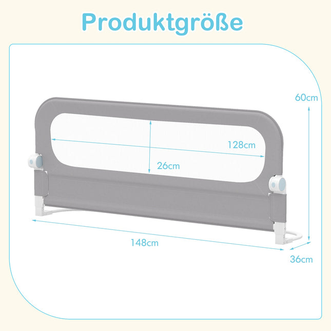 Barrière de lit pliable pour tout-petit avec housse Oxford amovible, grise