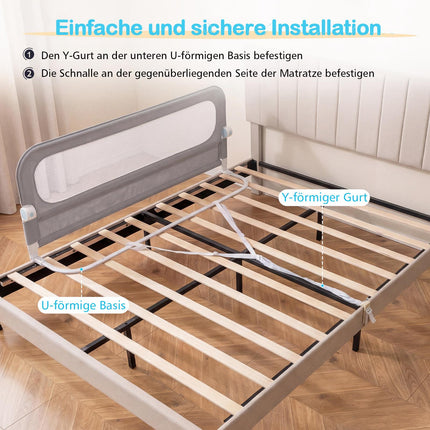 Barrière de lit pliable pour tout-petit avec housse Oxford amovible, grise