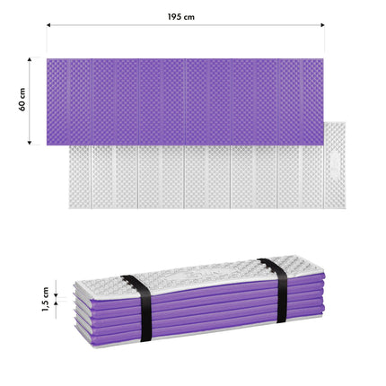 Tapis de voyage pliable, bord en aluminium, 195 cm, violet