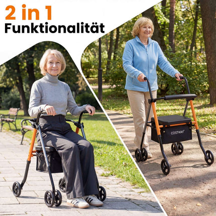 Déambulateur de voyage pliable, hauteur réglable, orange, capacité de charge de 136 kg