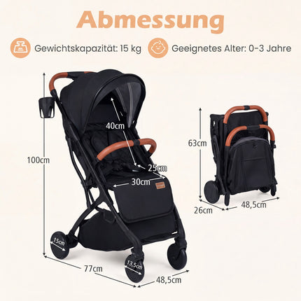 Faltbarer Reisebuggy mit Regenschutz, verstellbare Rückenlehne