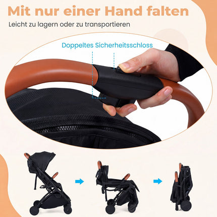 Faltbarer Reisebuggy mit Regenschutz, verstellbare Rückenlehne
