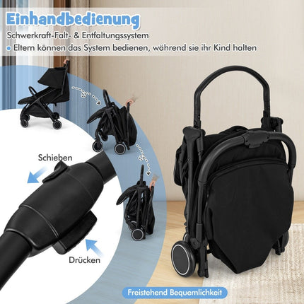 Poussette de voyage pliable avec siège inclinable, noire